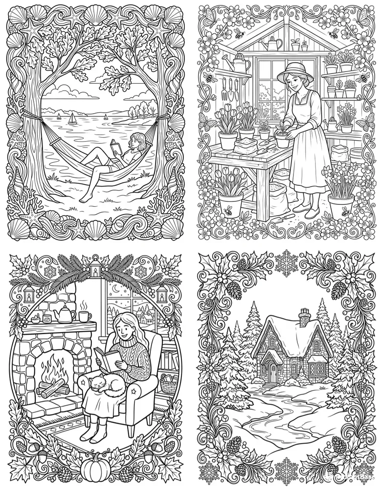 Cozy Seasons KDP Coloring Pages
