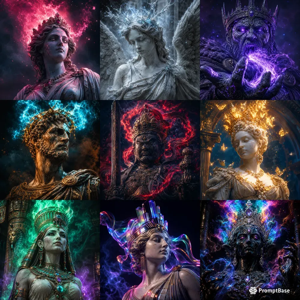 Neon Mythic Statue Portraits