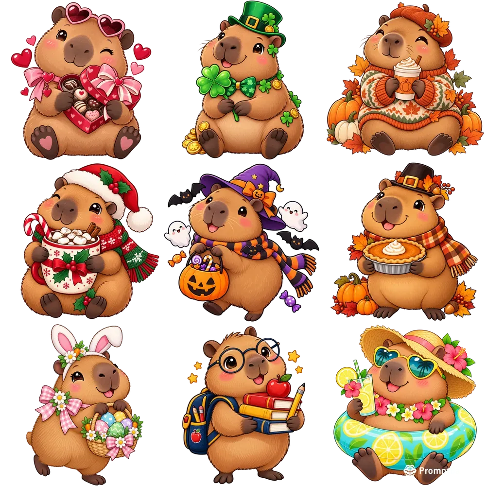 Cute Seasonal Capybara Tshirts Png
