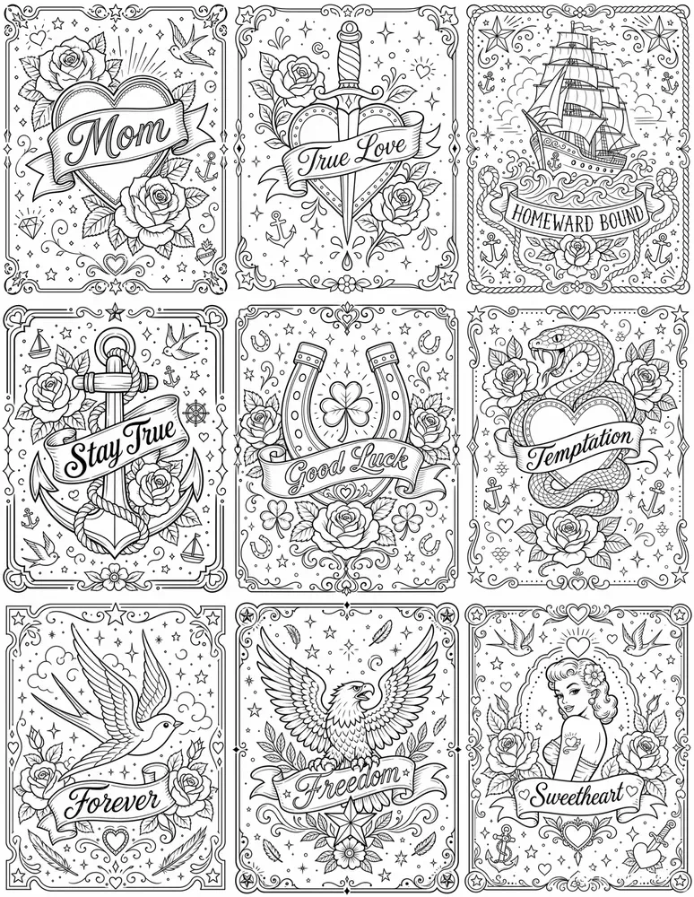 Vintage Tattoo Coloring Pages