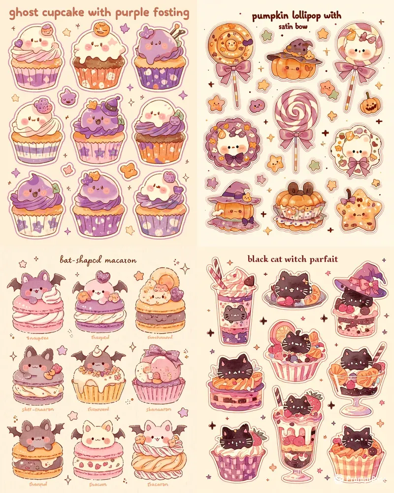 Kawaii Halloween Dessert Stickers