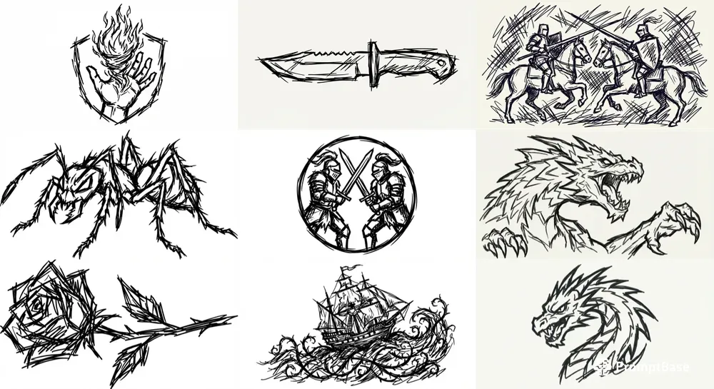 Detailed Gothic Line Art Sketches