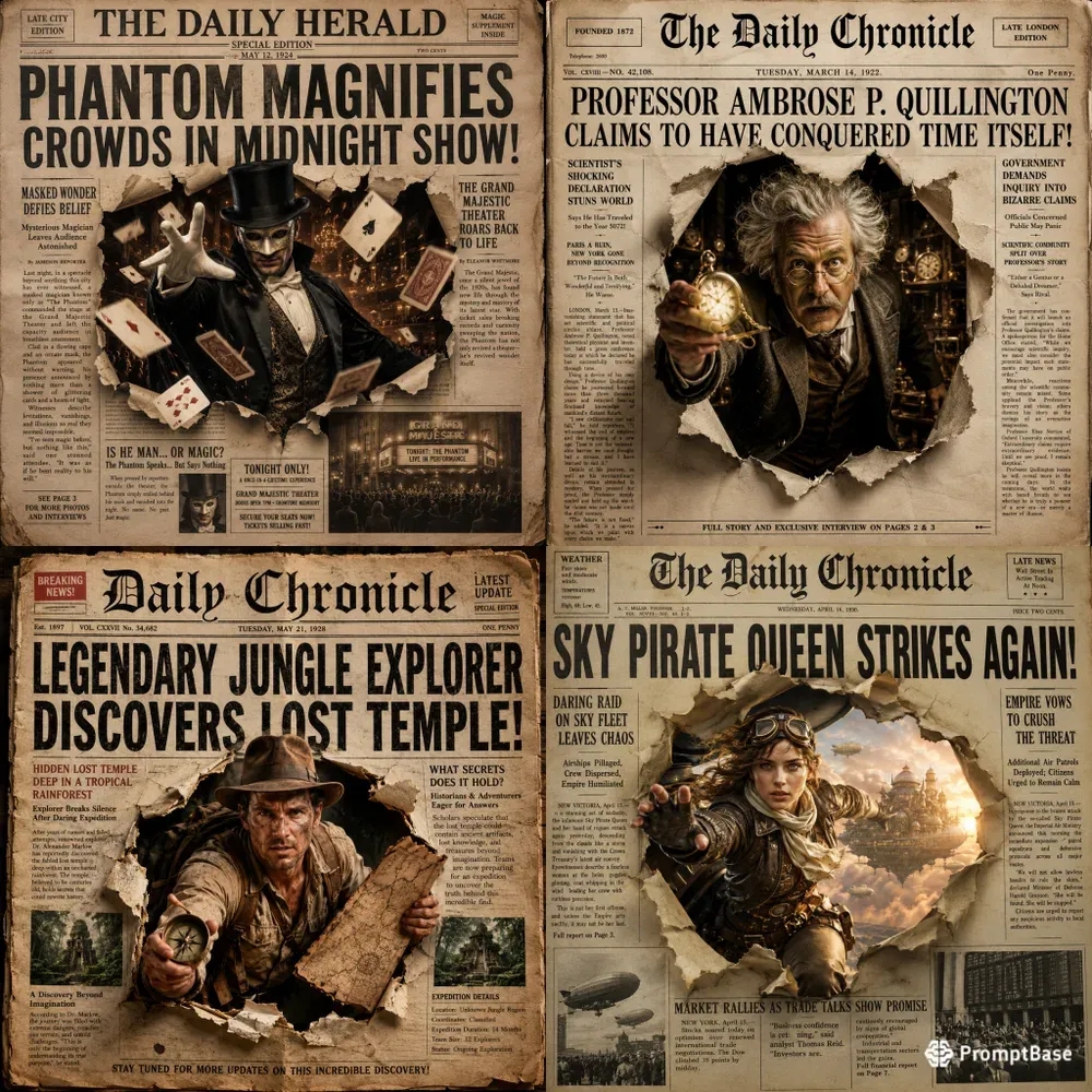 Vintage Newspaper Hero Portraits