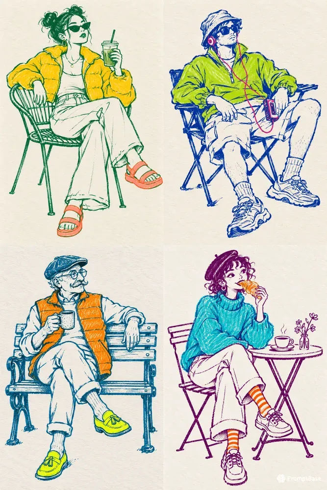 Minimalist Marker And Crayon Characters