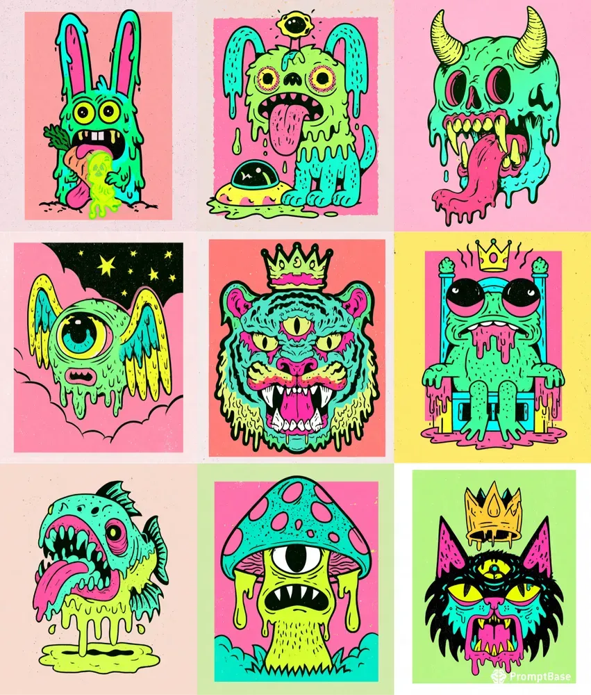 Neon Punk Cartoon Characters