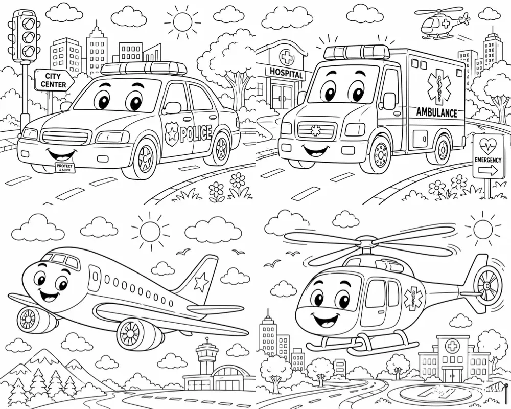 Vehicle Coloring Book Pages