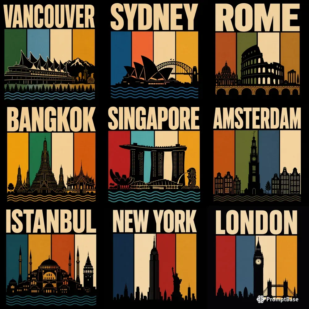 Retro Minimalist City Tshirt Designs