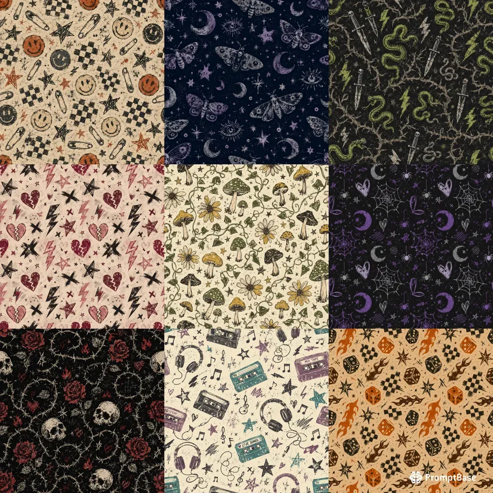 Edgy Grunge Doodle Seamless Patterns