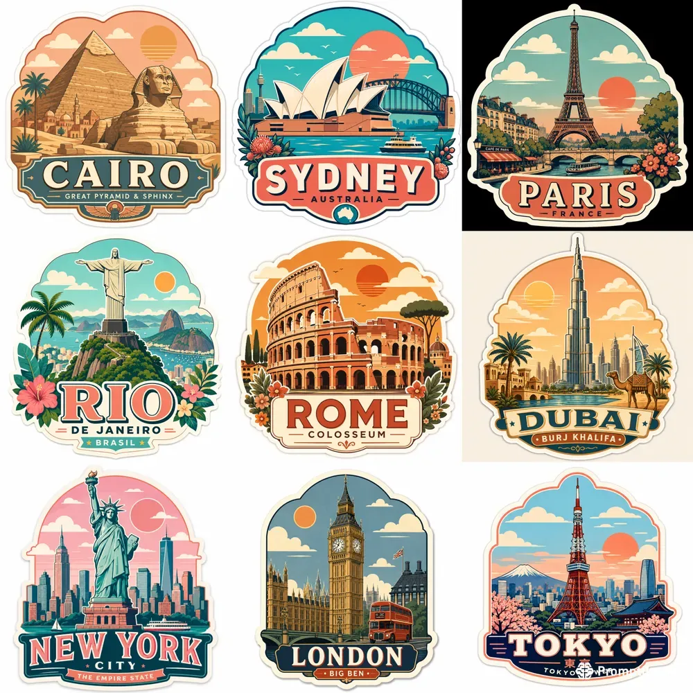Retro Travel Sticker Packs