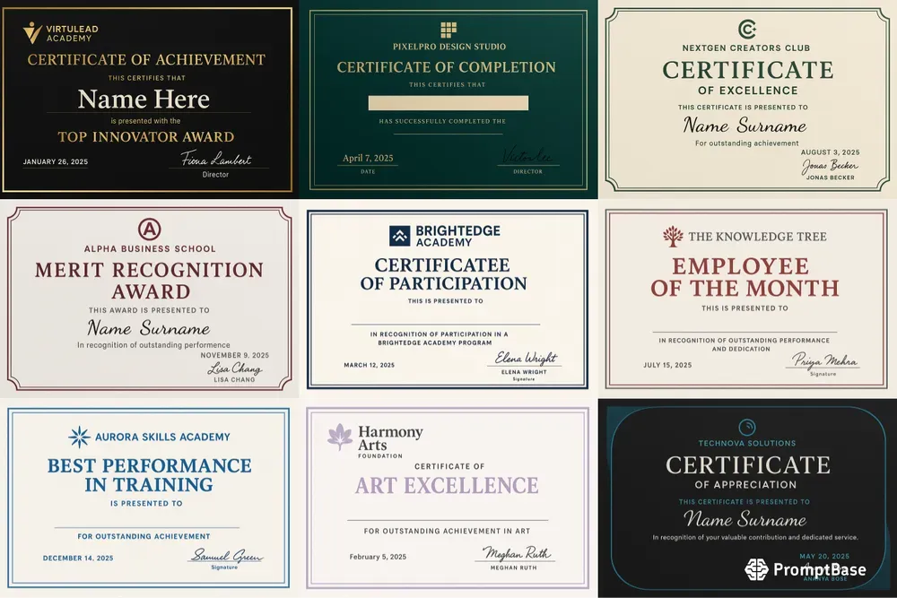 Realistic Certificate Templates