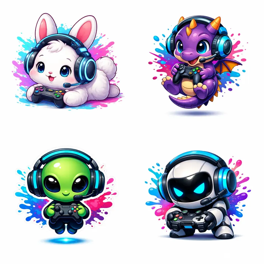 Compact Neon Gaming Mascot Logos