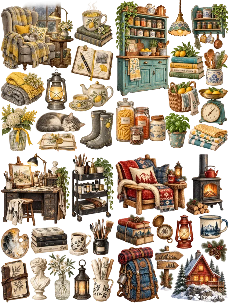 Cozy Cottagecore Ephemera Sticker Sets
