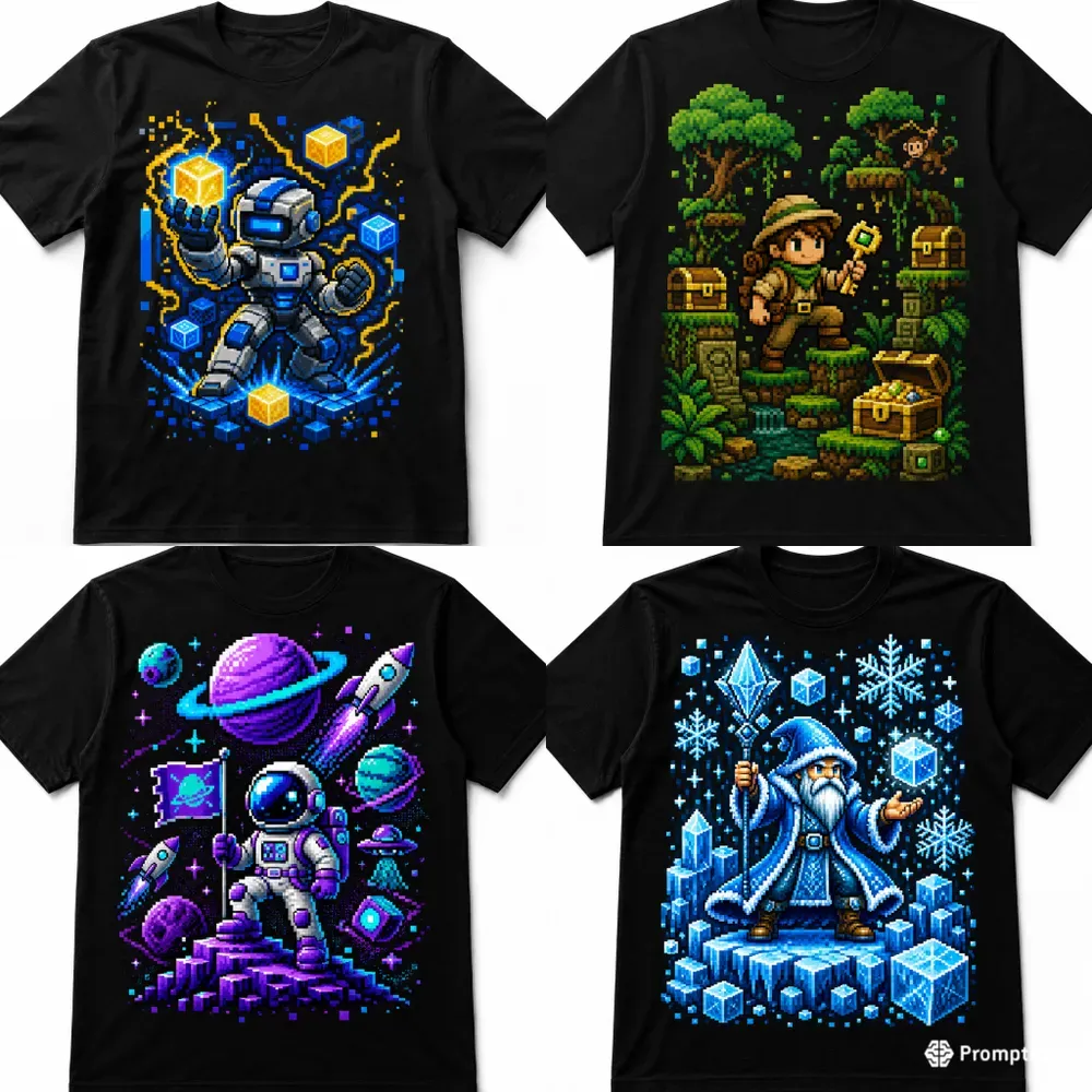 Retro Pixel Adventure Tee Designs