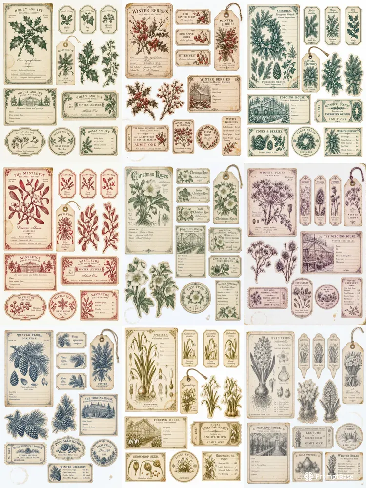 Winter Botanical Ephemera Sheets