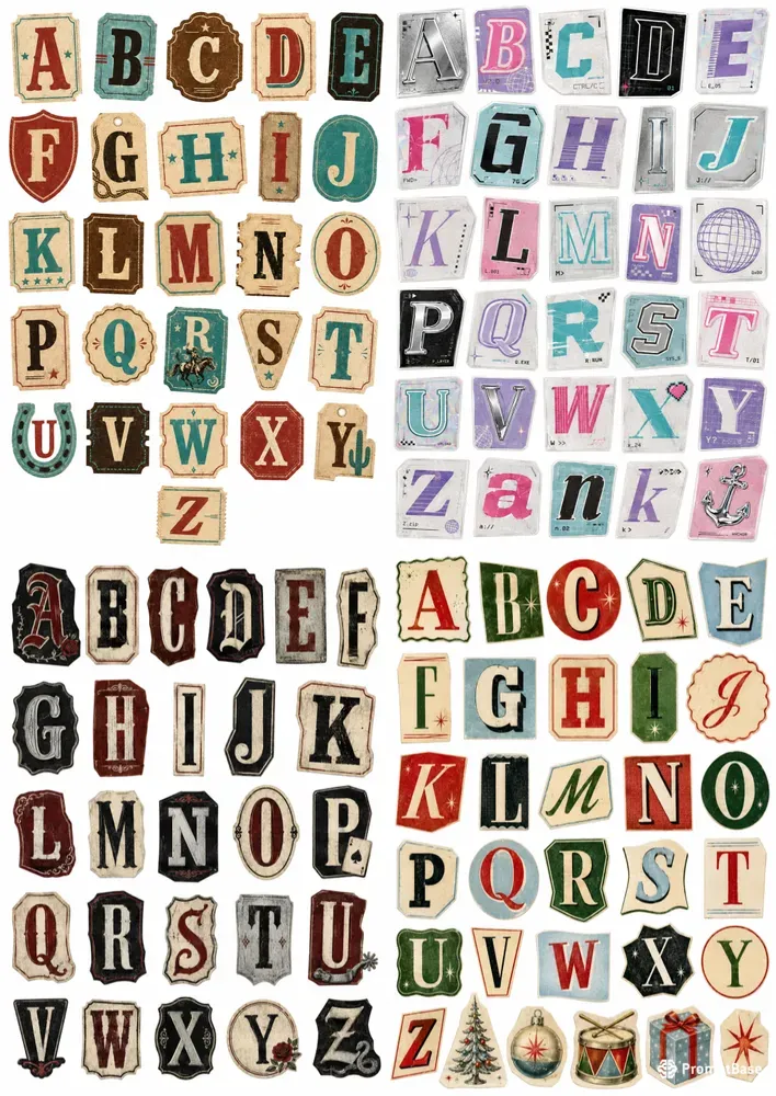 Western Retro Collage Letter Tiles