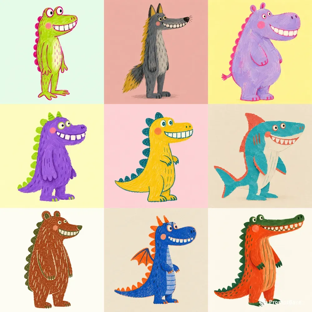 Naive Kids Handdrawn Quirky Creatures