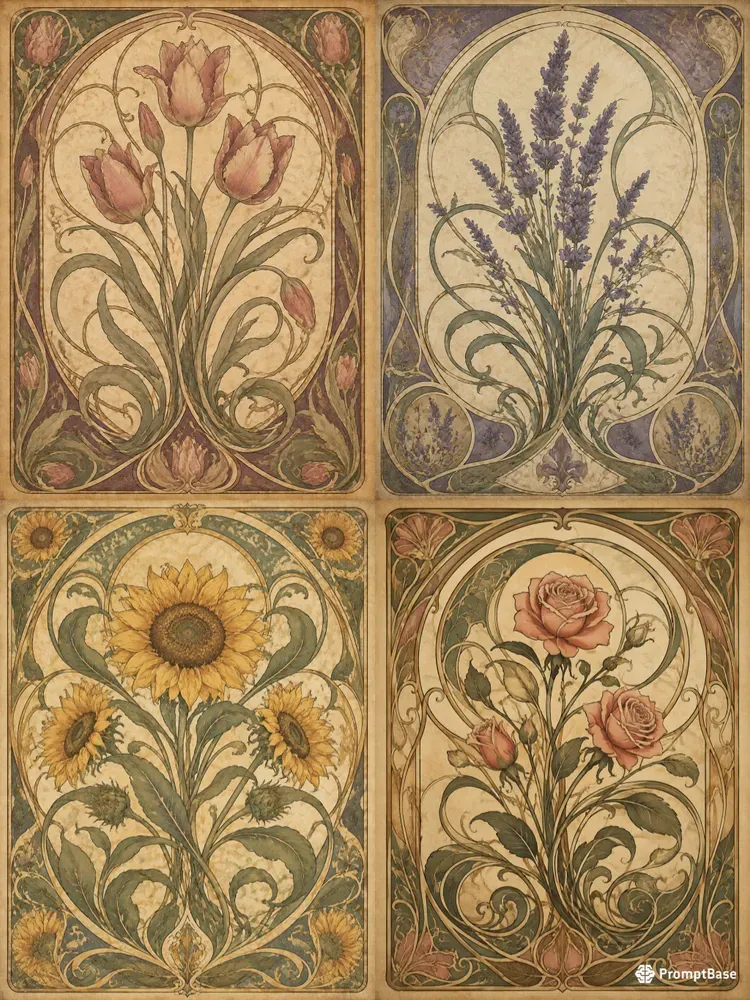 Art Nouveau Botanical Junk Journal Pages