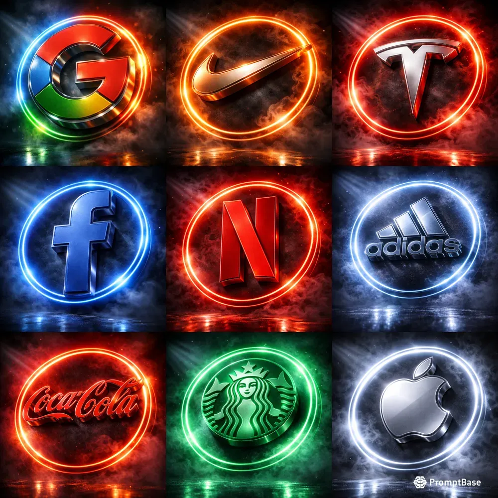 Premium 3D Neon Brand Logos