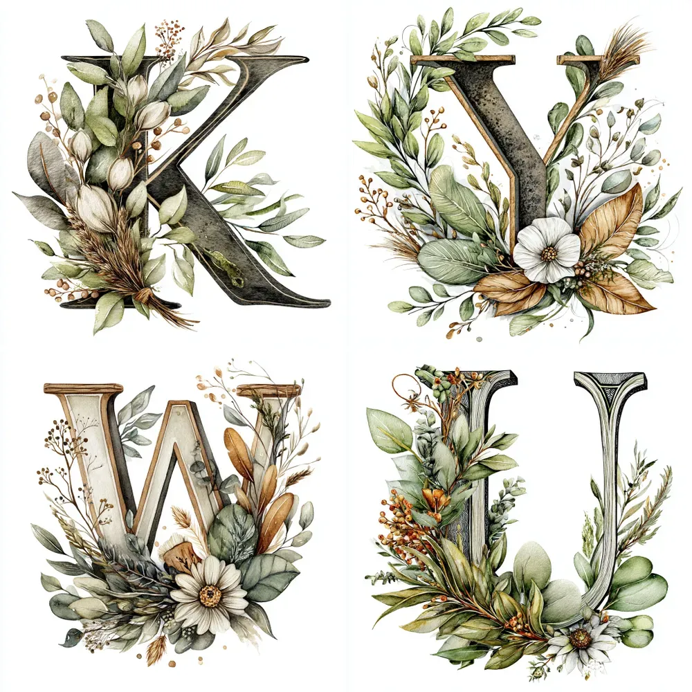 Watercolor Floral Alphabet Clipart