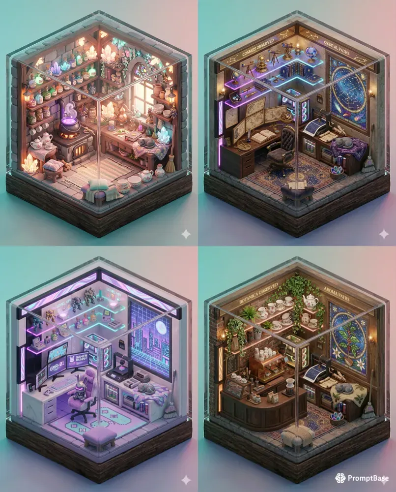 3D Cute Isometric Diorama Rooms
