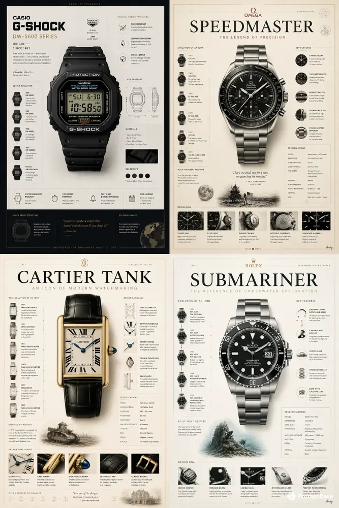 Iconic Watch Infographic Posters