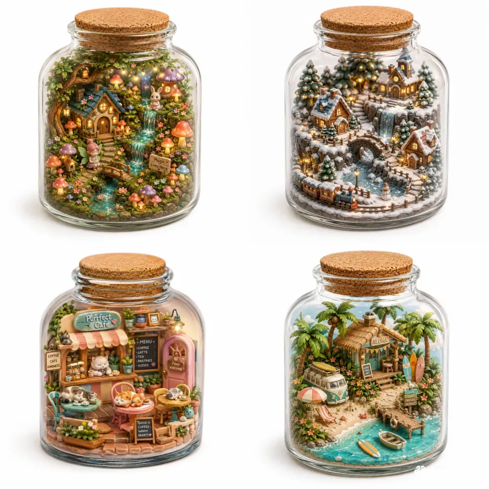 3D Cute Miniatures In A Jar Dioramas