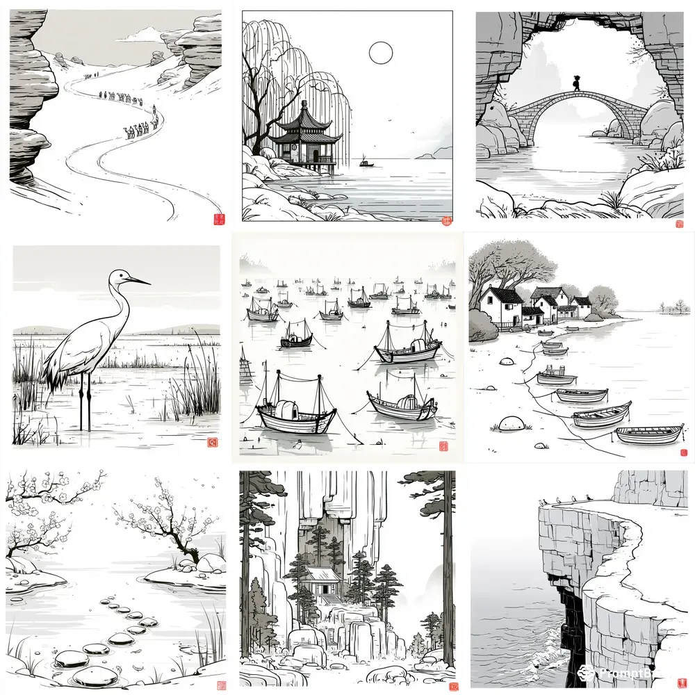 Poetic Monochrome Ink Illustrations