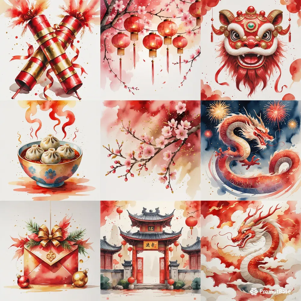 Watercolor Chinese New Year Illustrations