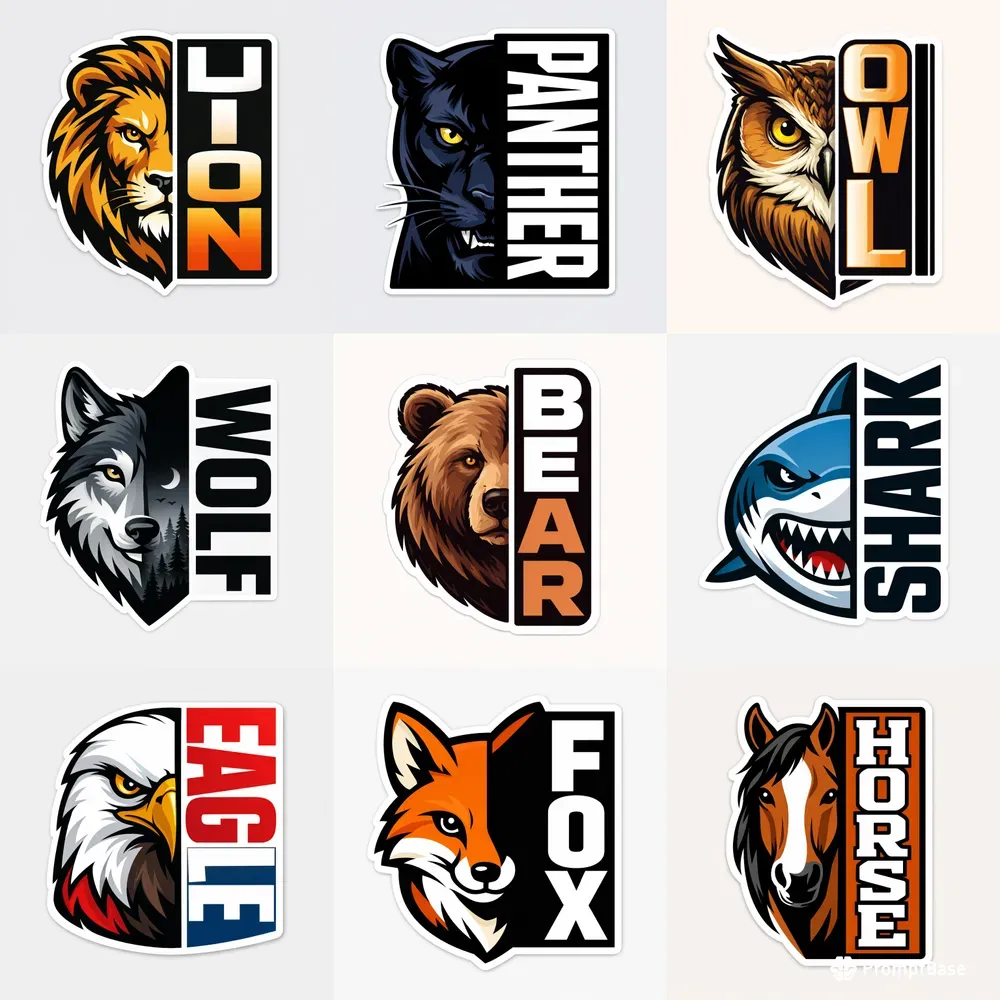 Minimalist Half Face Animal Sticker Art