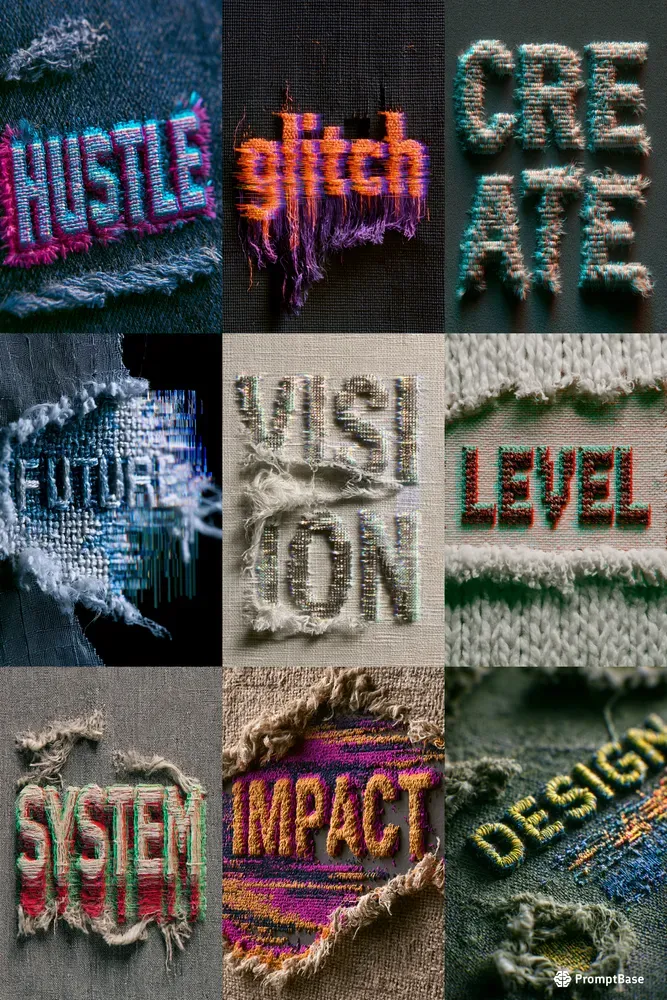 Embroidered Glitch Typography Art