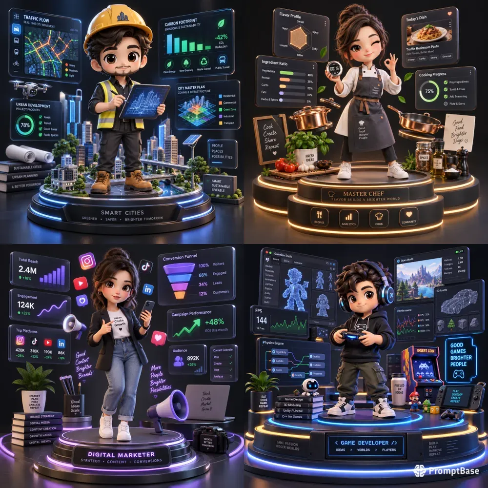 3D Chibi Professional Infographic Dioramas