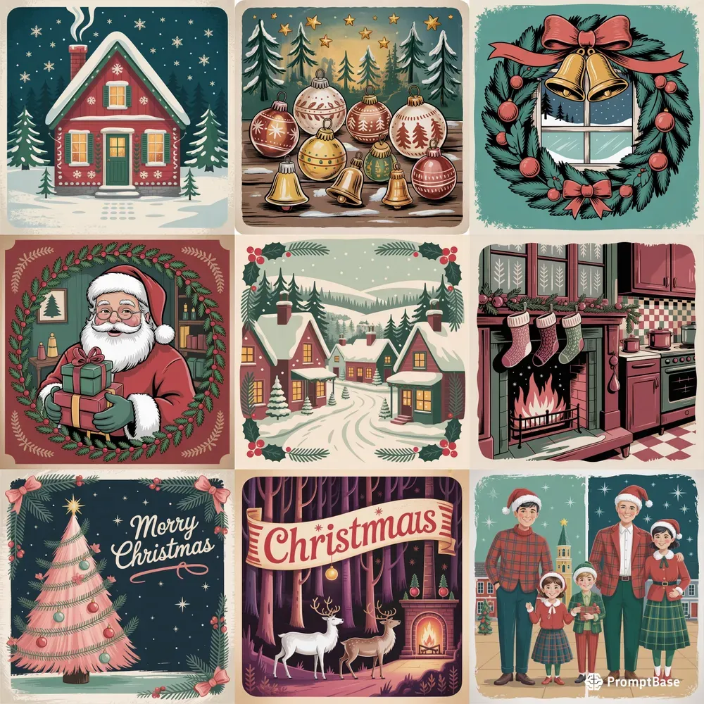 Vintage Nostalgic Christmas Illustrations
