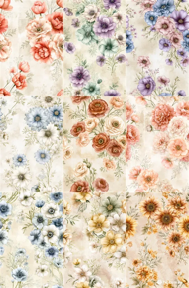 Watercolor Floral Seamless Patterns