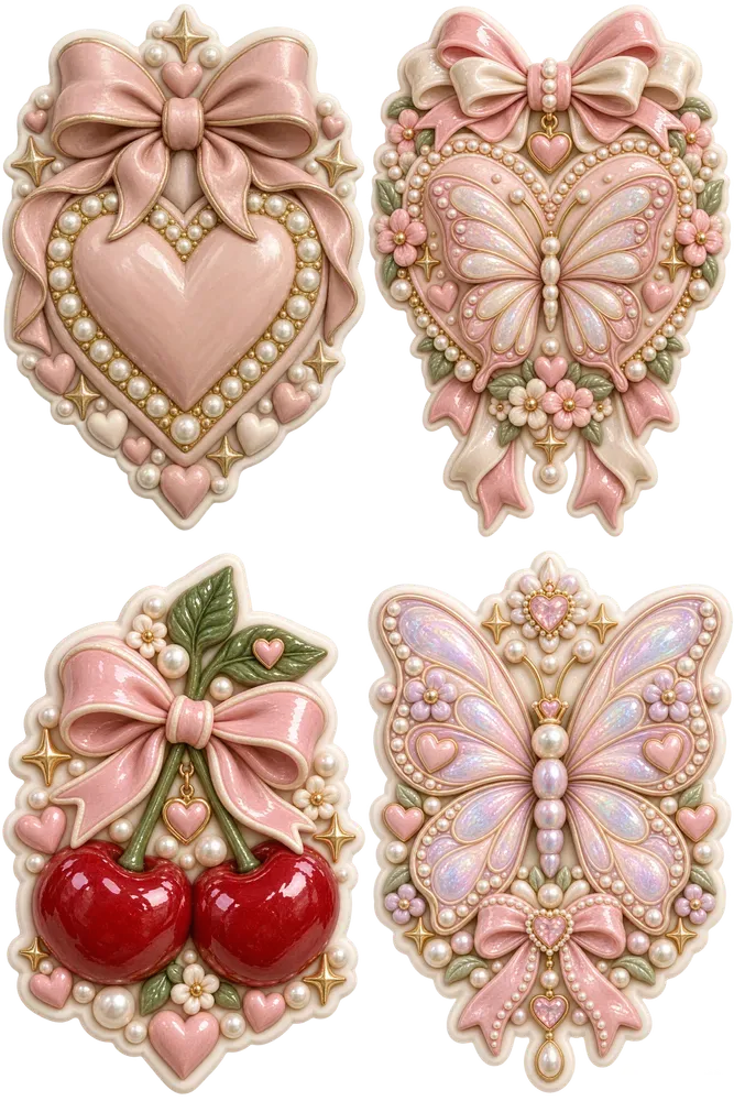 3D Butterfly Heart Clay Stickers