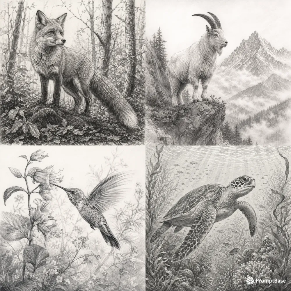 Monochrome Wildlife Pencil Art