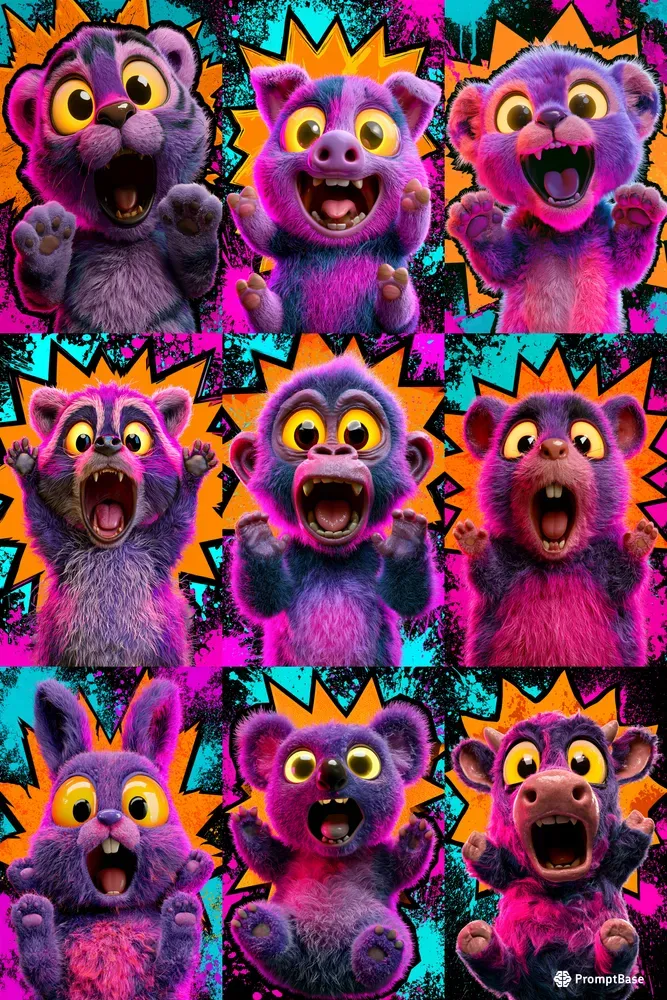 Neon 3D Animal Stickers