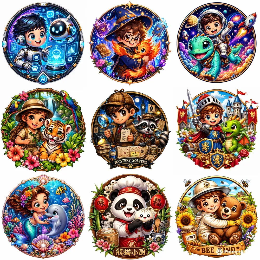 Whimsical Cartoon Duo Badge Art