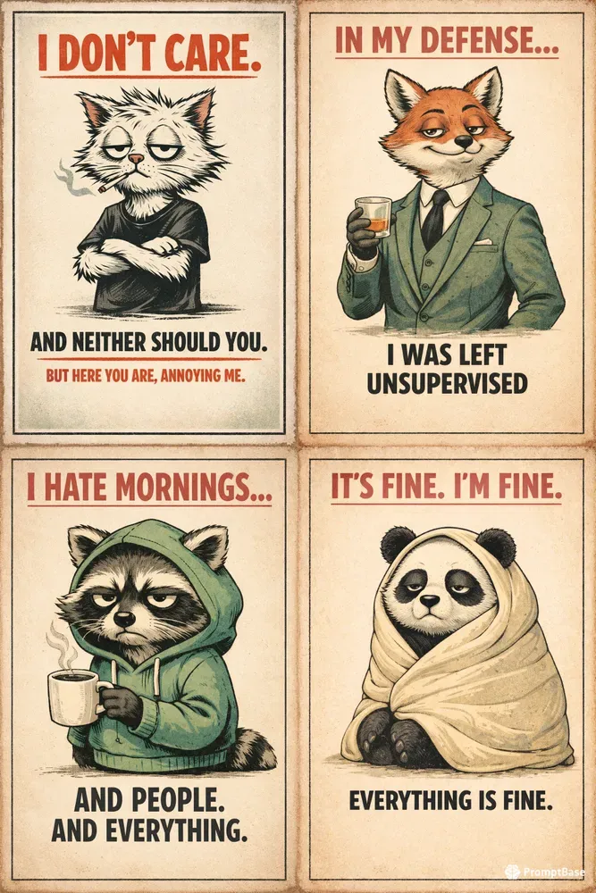Vintage Sarcastic Animal Poster Packs