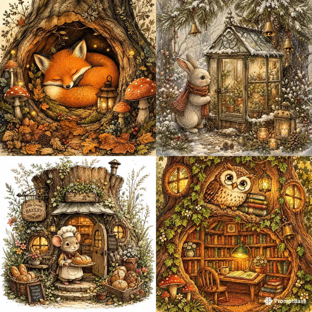 Whimsical Ink Wonderland Scenes