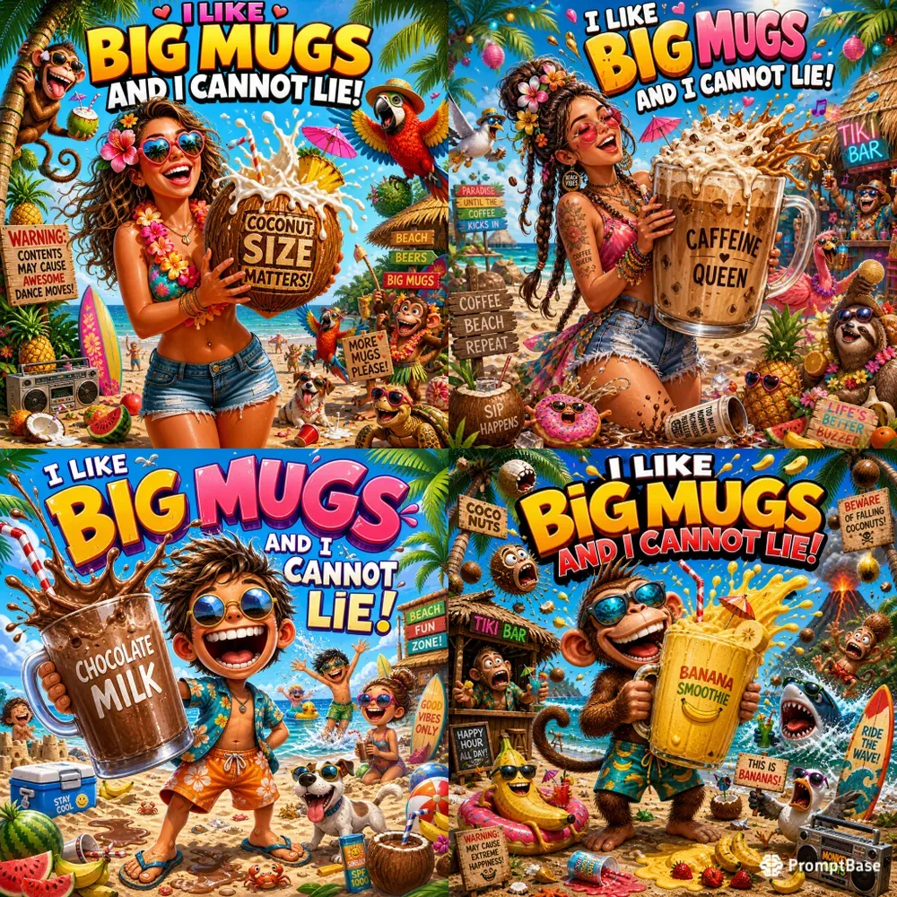 Funny Cartoon Beach Scenes With Giant Mugs