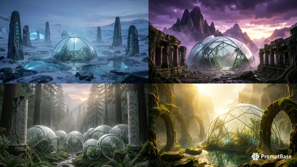 Cinematic Dewy Biodome Fantasy Worlds