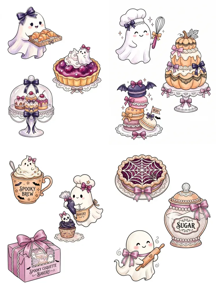 Spooky Coquette Ghost Bakery Clipart Sets
