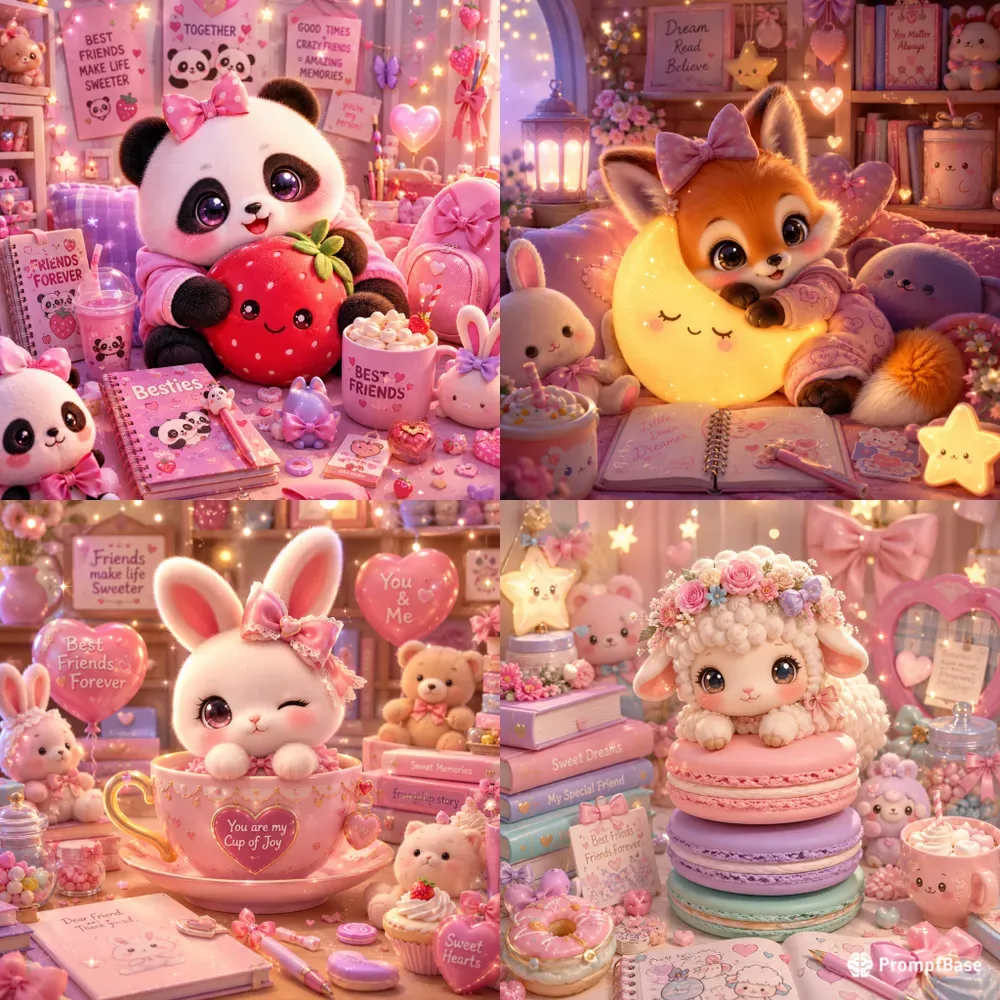 Cute Kawaii Besties Dreamland Scene Art
