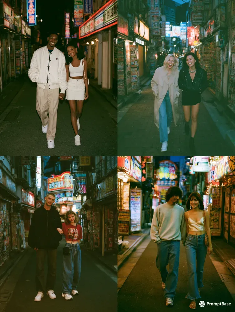 Y2k Tokyo Neon Night Couple Film Shots