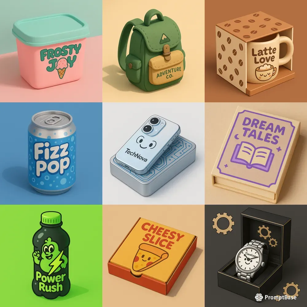 3D Cartoon Product Packaging Mockups
