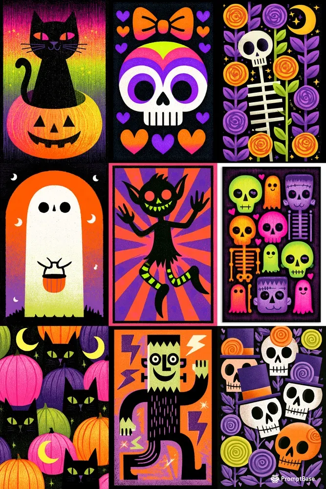 Spooky Cute Halloween Postcard Art