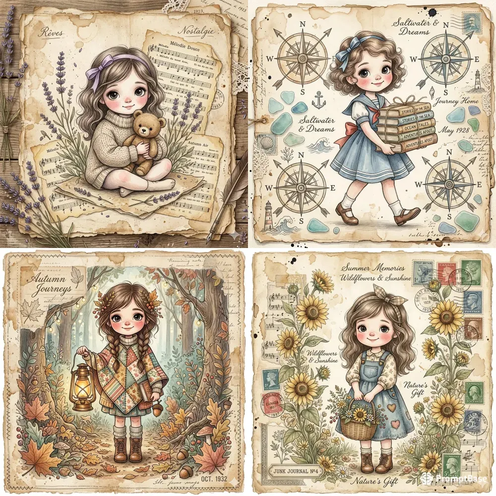 Vintage Junk Journal Girl Art
