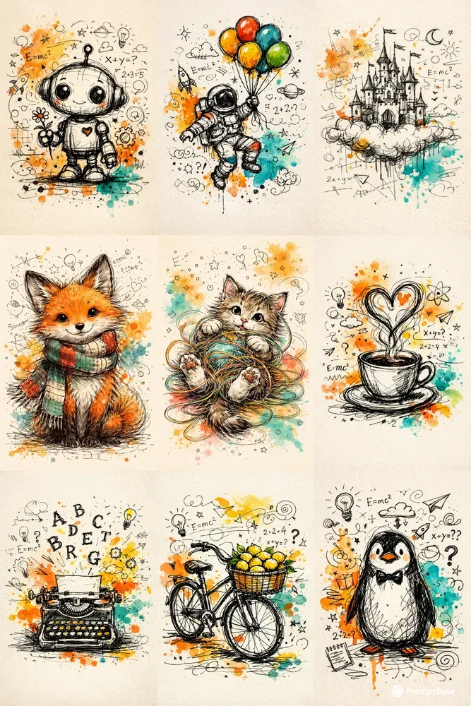 Whimsical Ink Color Scribbles