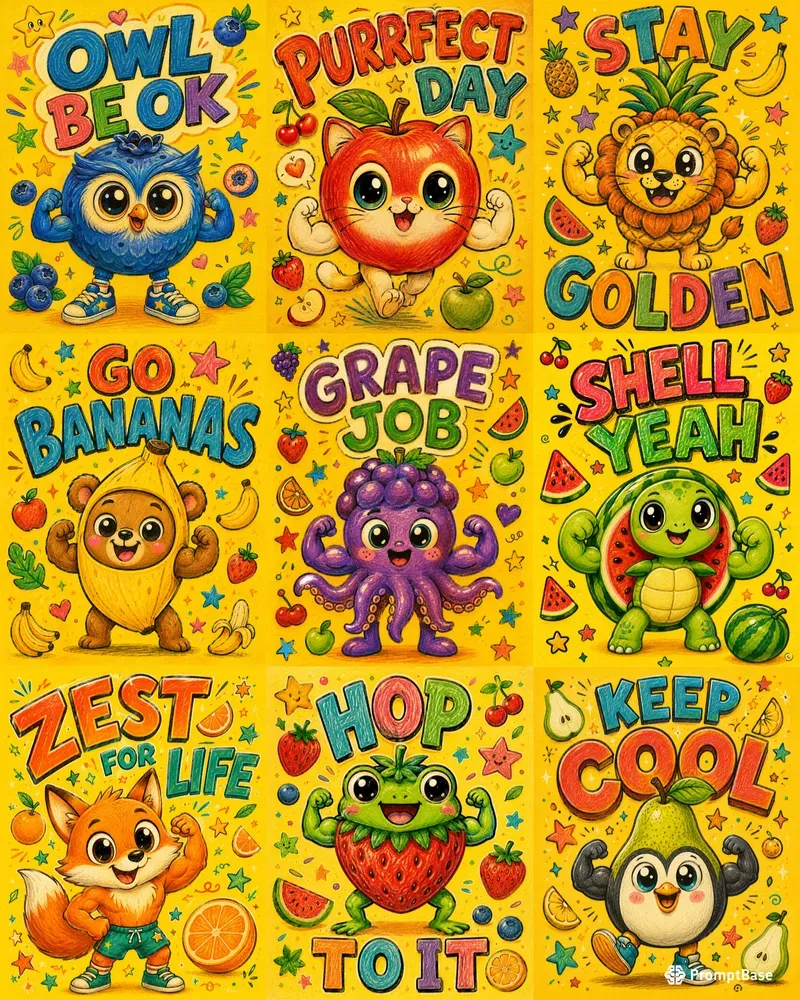 Whimsical Fruit Animal Posters