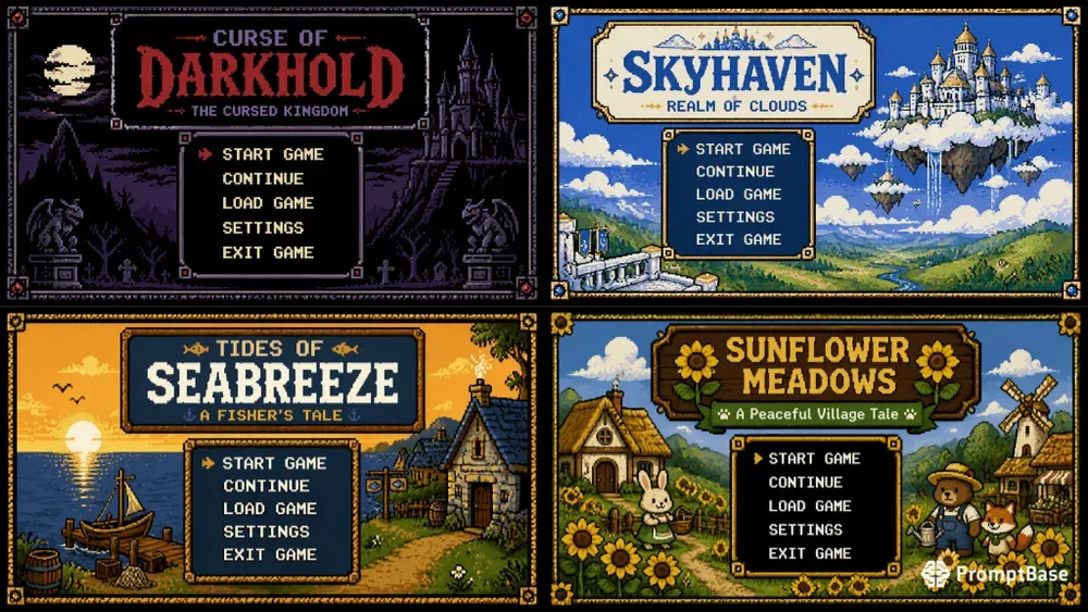 8bit RPG Main Menu UI Screens